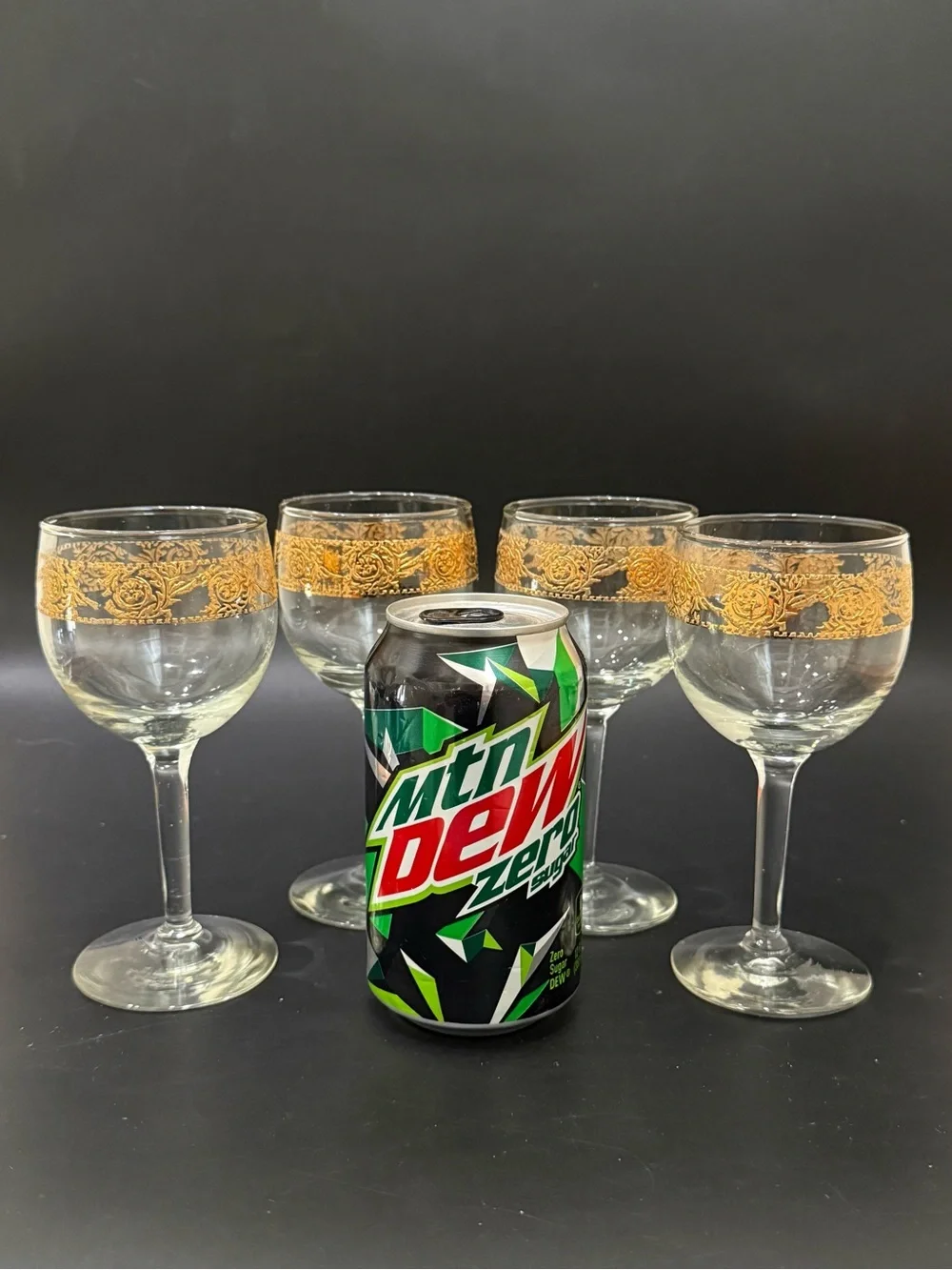 Lot of 4 Vintage MCM Culver Tyrol 22k Gold Gilt 5.75” Stemmed Wine Glasses